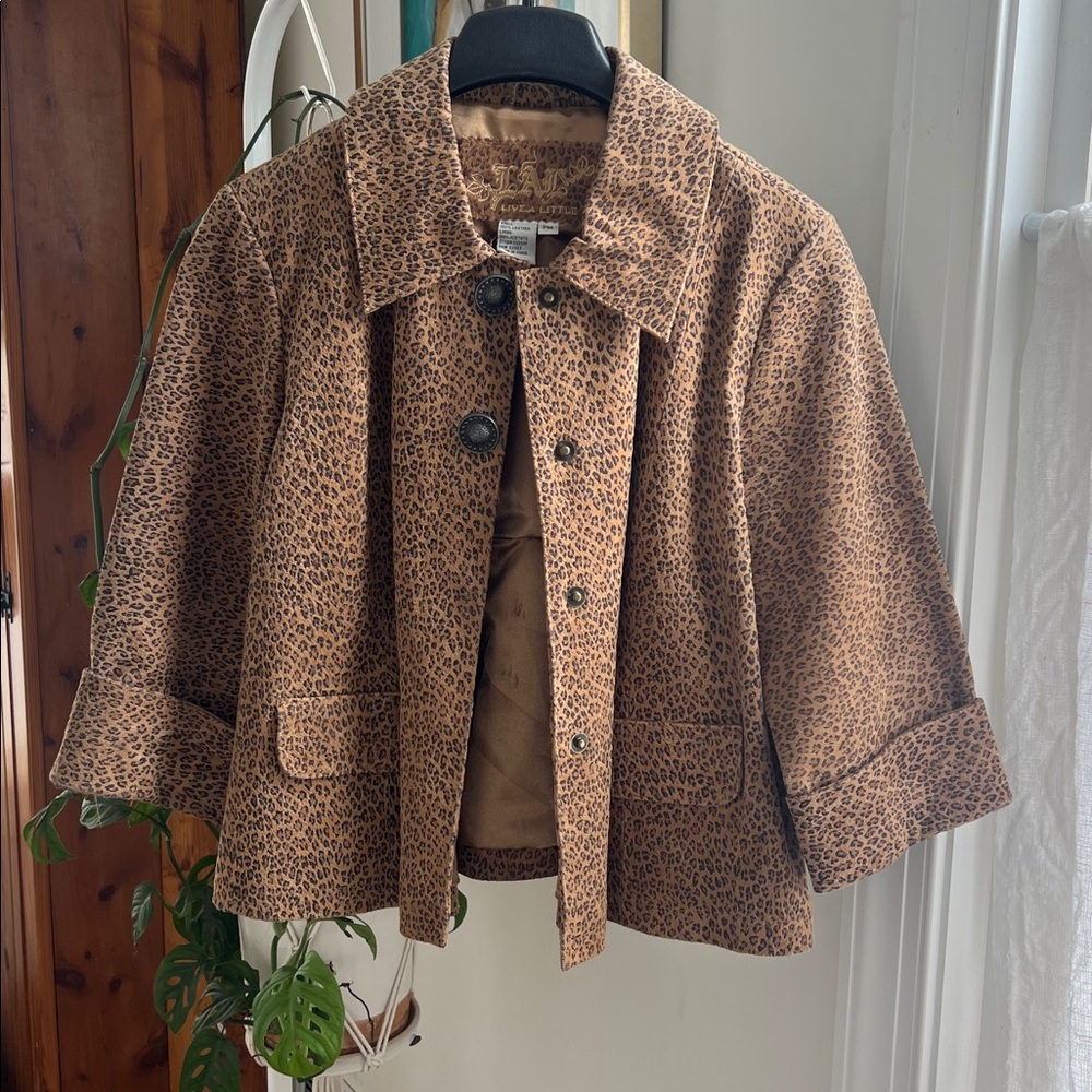 Live a Little Leopard Print Lined bolo Jacket suede